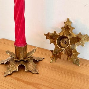 Vintage Brass Holly Leaf Candle Stick Holders, Set of 2
