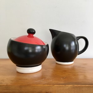Pflatzgraff Empire Red Sugar and Cream Pitcher, Retro Modern, Red and Black Dinnerware, Asian