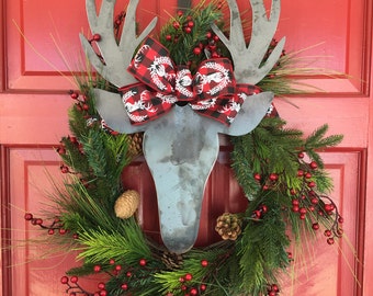 24 christmas wreath with metal deer head door decor oversized buffalo plaid - Outdoor Christmas Wreaths 24 christmas wreath with metal deer head door decor oversized buffalo plaid - Outdoor Christmas Wreaths