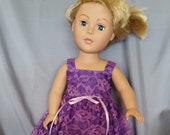 Evening gown, bridesmaid or prom dress for American Girl and 18 inch dolls in rich purple satin fabric and lace overskirt