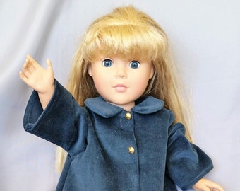 Navy velveteen winter coat and boots for American Girl and 18 inch dolls