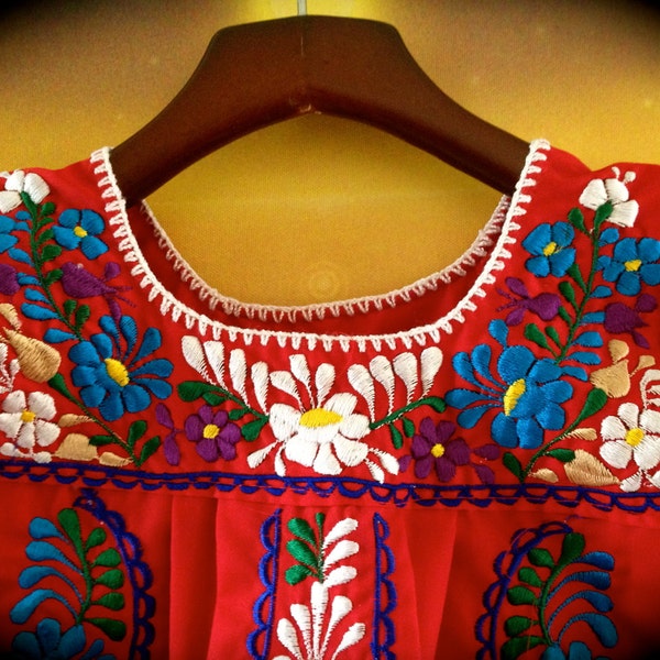 Embroidered Flower Red  Kahlo Dress Girl