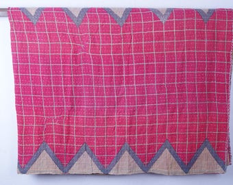 Indian Kantha Throw: Vibrant Stitched Fabric Bedspread