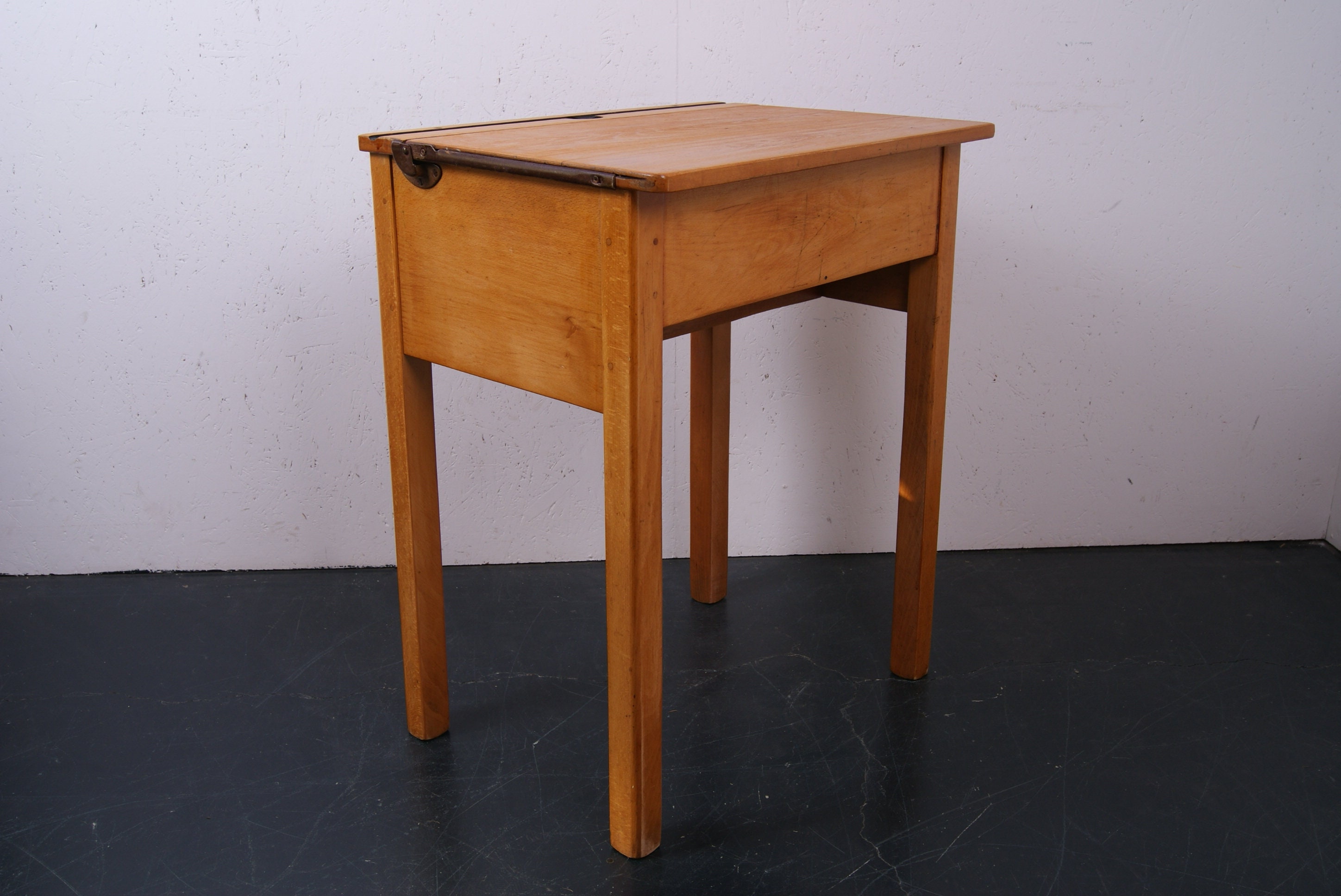 Children S Wooden Single School Desk With Lift Up Lid Etsy