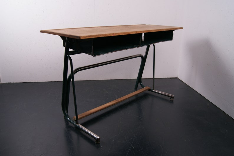 Children S French Double School Desk With Green Legs Etsy