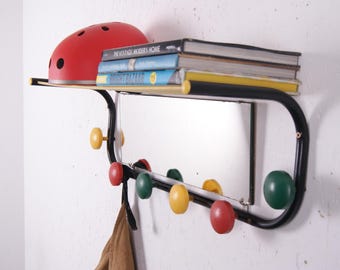 French Mirror with Colourful Hooks and Shelf