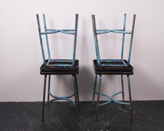 Blue Metal Legged Stools from Belgium