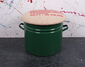 Round Green Maggie with a Fun Hessian Top