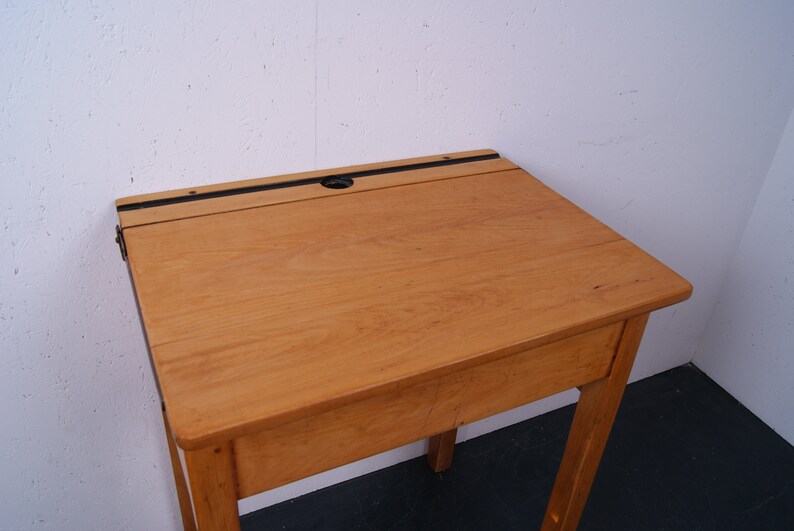 Children S Wooden Single School Desk With Lift Up Lid Etsy