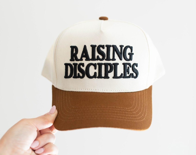 Raising Disciples Hat Brown & Black | Adjustable | Christian Hat | Jesus Trucker Hat | Mom Gift | Conservative Christian | Mom Style