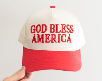 GOD BLESS AMERICA Red & Navy Hat | Unisex Adjustable | Freedom Patriot Gift | Christian Hat | Conservative | Gifts for Her or Him | Mom Hat