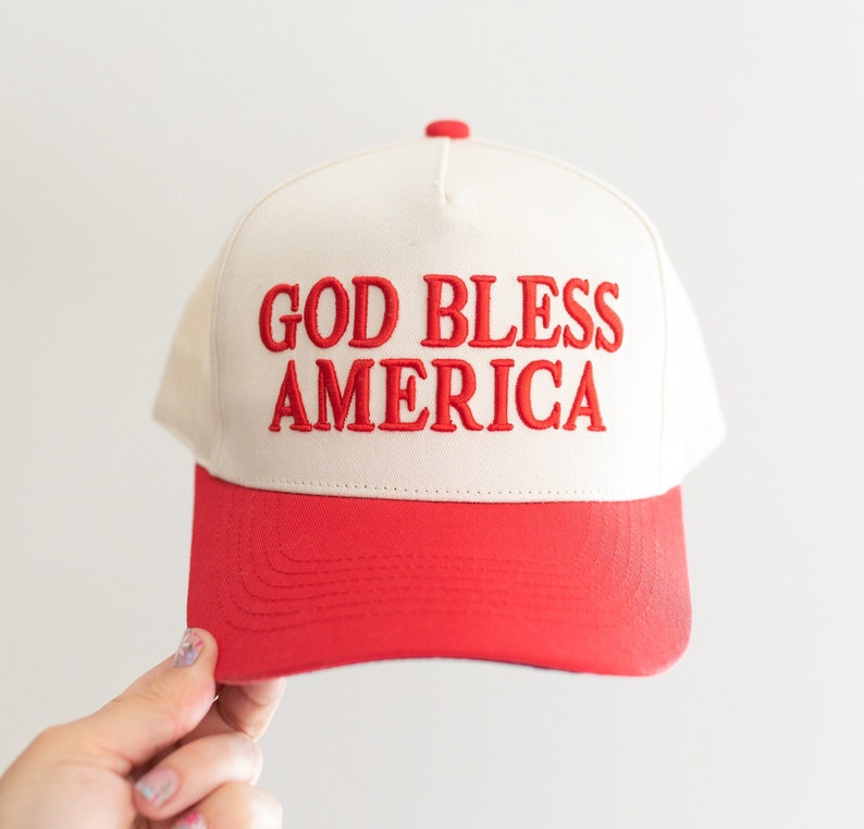 GOD BLESS AMERICA Red & Navy Hat Unisex Adjustable Freedom Patriot Gift Christian Hat Conservative Gifts for Her or Him Mom Hat image 1