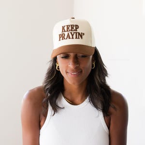 KEEP PRAYIN' Two-toned Suede Canvas Trucker Hat