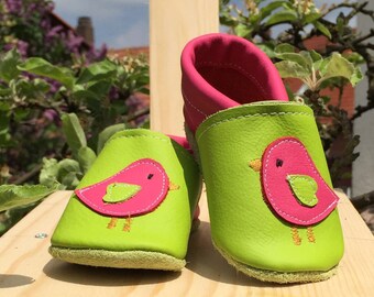 Krabbelschuhe Krabbelpuschen Lederpuschen Vogel