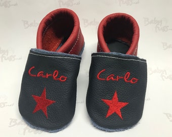 Crawling Shoes leather slippers baptismal shoes star with Name