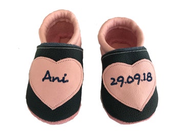 Crawling shoes Christening shoes heart embroidered with name and date