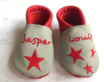 Crawling Shoes leather slippers baptismal shoes star with Name