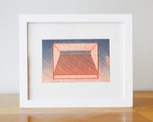 Orange and Blue Grunge Geometric Box Photo: Abstract Art Print - Cyanotype & Gum Bi Chromate