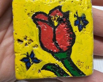 Tulip Red, Yellow Design Magnet Hand Painted