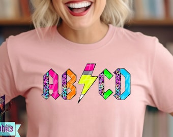 Rock and Roll Teacher Shirt: Leopard ABCD Design (PNG, JPG)