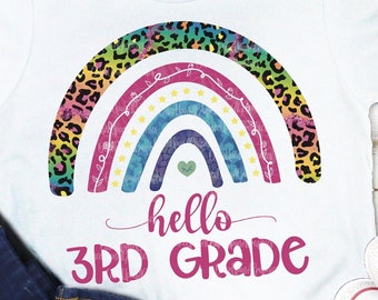 Leopard Rainbow 3rd Grade PNG: Back to School Shirt (Digital Download)