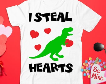 I Steal Hearts svg, Boys Valentines Day, Kids Dinosaur T Rex Lover, Valentine's Day Dinosaur, Kids Valentines Day svg, Valentines day shirt