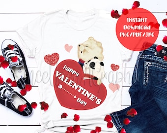 Happy Valentine's Day PNG, Glitter Hearts Valentine Bears PNG, Cute Valentine's Day PNG, Valentine's Day artwork, Valentine's Day Shirt