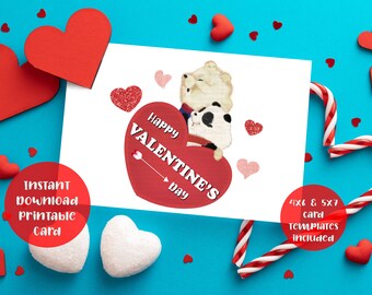 Happy Valentine's Day Printable Card, Glitter Hearts Valentine Bears Card, Cute Valentine's Day Card