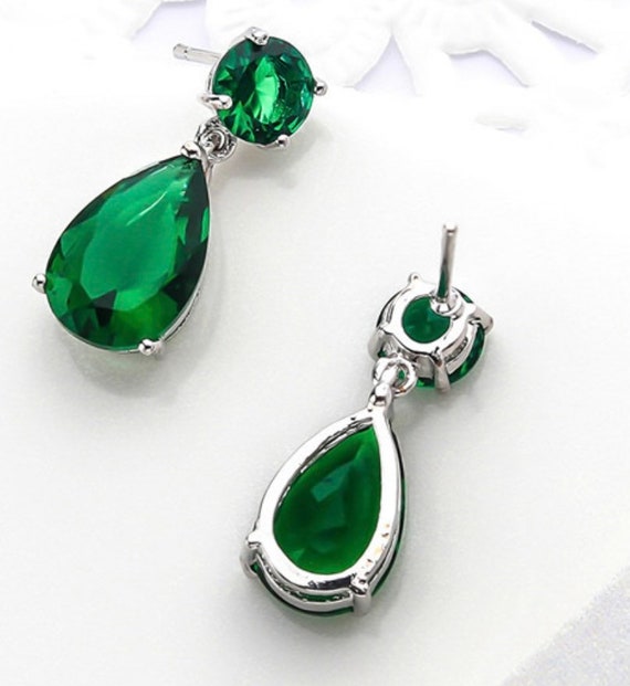 Boucles D'oreille Goutte En Zircon Et émeraude - Style Luxe Abordable - Neuf Avec étiquettes