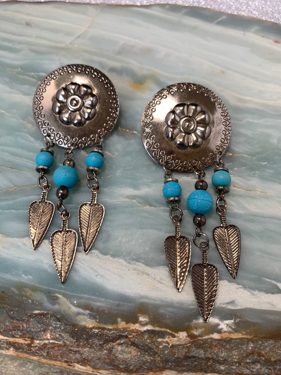 Feather Chandelier Earrings for Women, Silver Feather Earrings, Native  American Jewelry, Beaded Earrings