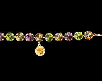 Pulsera de cristal Swarovski para mujer, pulsera llamativa, piedras preciosas múltiples, hermosas joyas gruesas con brillo audaz, ajustable