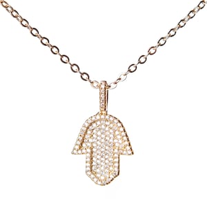 Crystal and 18K Gold Tone Hamsa Hand Necklace for Women, Hand of Fatima Necklace, Protection Necklace, Good Luck Necklace