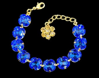 Pulsera de cristal Swarovski para mujer, pulsera llamativa, piedras preciosas múltiples, hermosas joyas gruesas con brillo audaz, ajustable