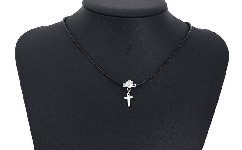 Simple Black Choker with Diamond or Diamond and Cross jewelry for women necklace for women pendant jewelry for girls teens 80s choker image 2