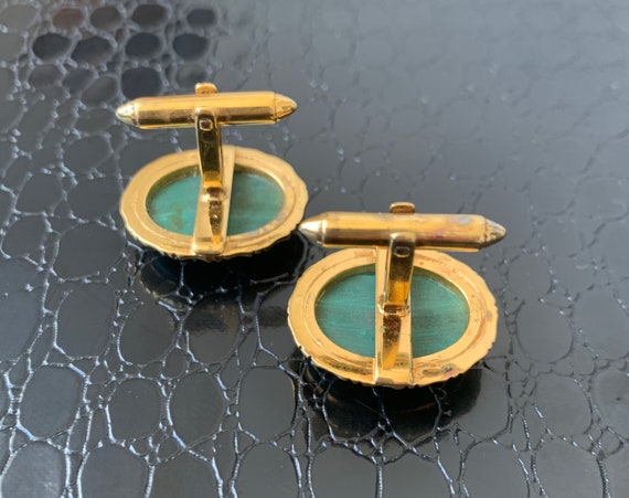 Vintage Green and 24k Gold Cuff Links for Women o… - image 5