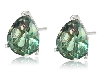 Green Crystal Teardrop Earrings for Women, Teardrop Earrings, Emerald Earrings, Medium Teardrop Crystal Studs