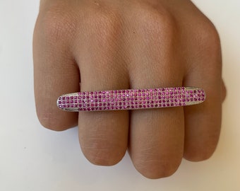 Double Finger Natural Ruby and Silver Ring, Ruby Ring, Vintage Jewelry, July Birthstone, Silver and Ruby, Red Gemstone, , Gift pretty