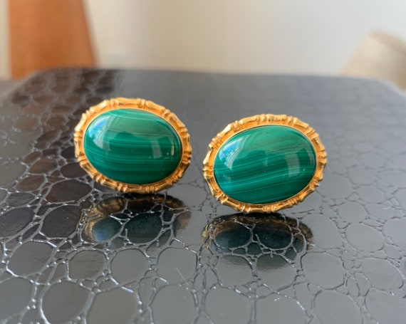 Vintage Green and 24k Gold Cuff Links for Women o… - image 4
