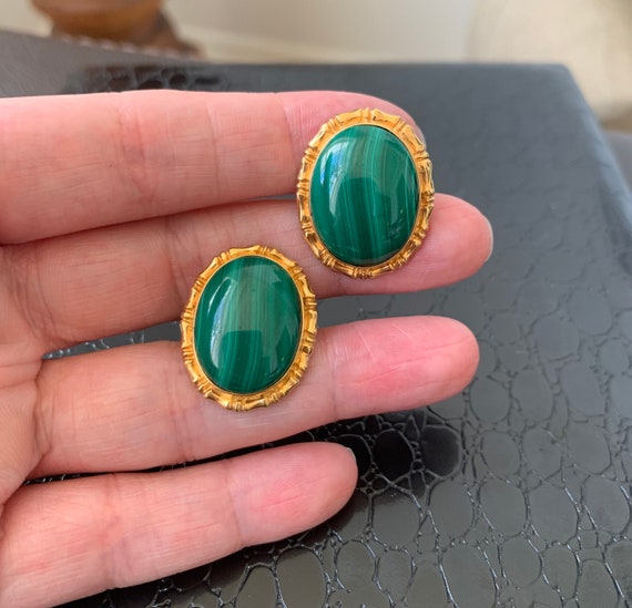 Vintage Green and 24k Gold Cuff Links for Women o… - image 1