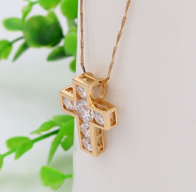 Statement Cross Necklace Gold Cross Necklace Crystal Cross Etsy