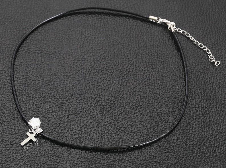 Simple Black Choker with Diamond or Diamond and Cross jewelry for women necklace for women pendant jewelry for girls teens 80s choker image 4