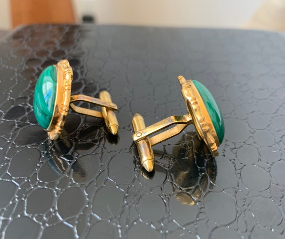 Vintage Green and 24k Gold Cuff Links for Women o… - image 3