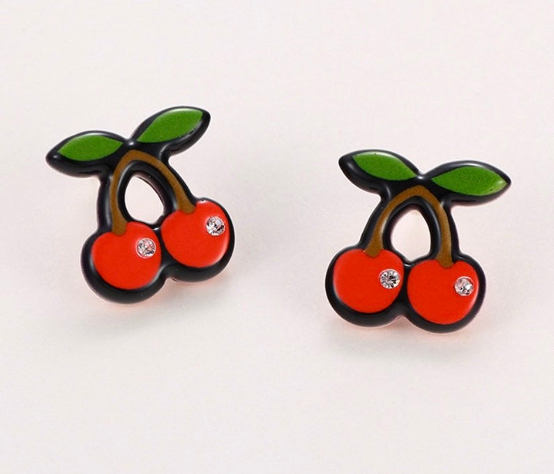 925 Sterling Silver Cherry Kids Girls Women Stud Earrings Jewellery Gift 