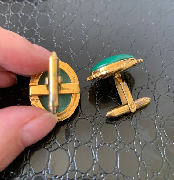Vintage Green and 24k Gold Cuff Links for Women o… - image 2