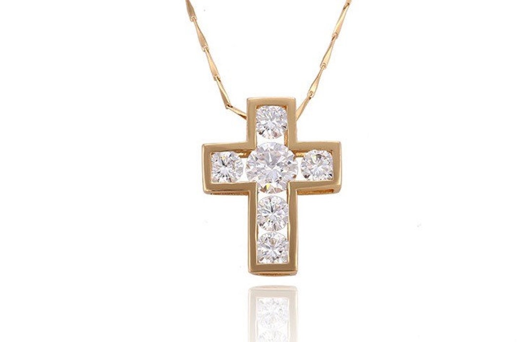 Statement Cross Necklace, Gold Cross Necklace, Crystal Cross Necklace