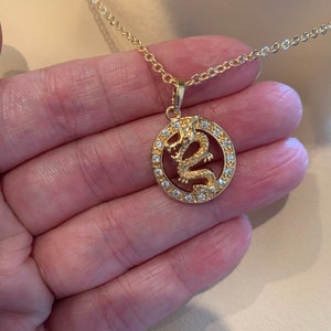 Dragon Necklace for Women, 18k Gold Tone and Crystal Dragon Pendant, Chinese Dragon, Chinese New Year, Year of the Dragon, Asian Dragon