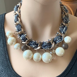 Vintage Pearl Necklace for Women, Vintage Statement Necklace, Vintage Choker, Bib Necklace
