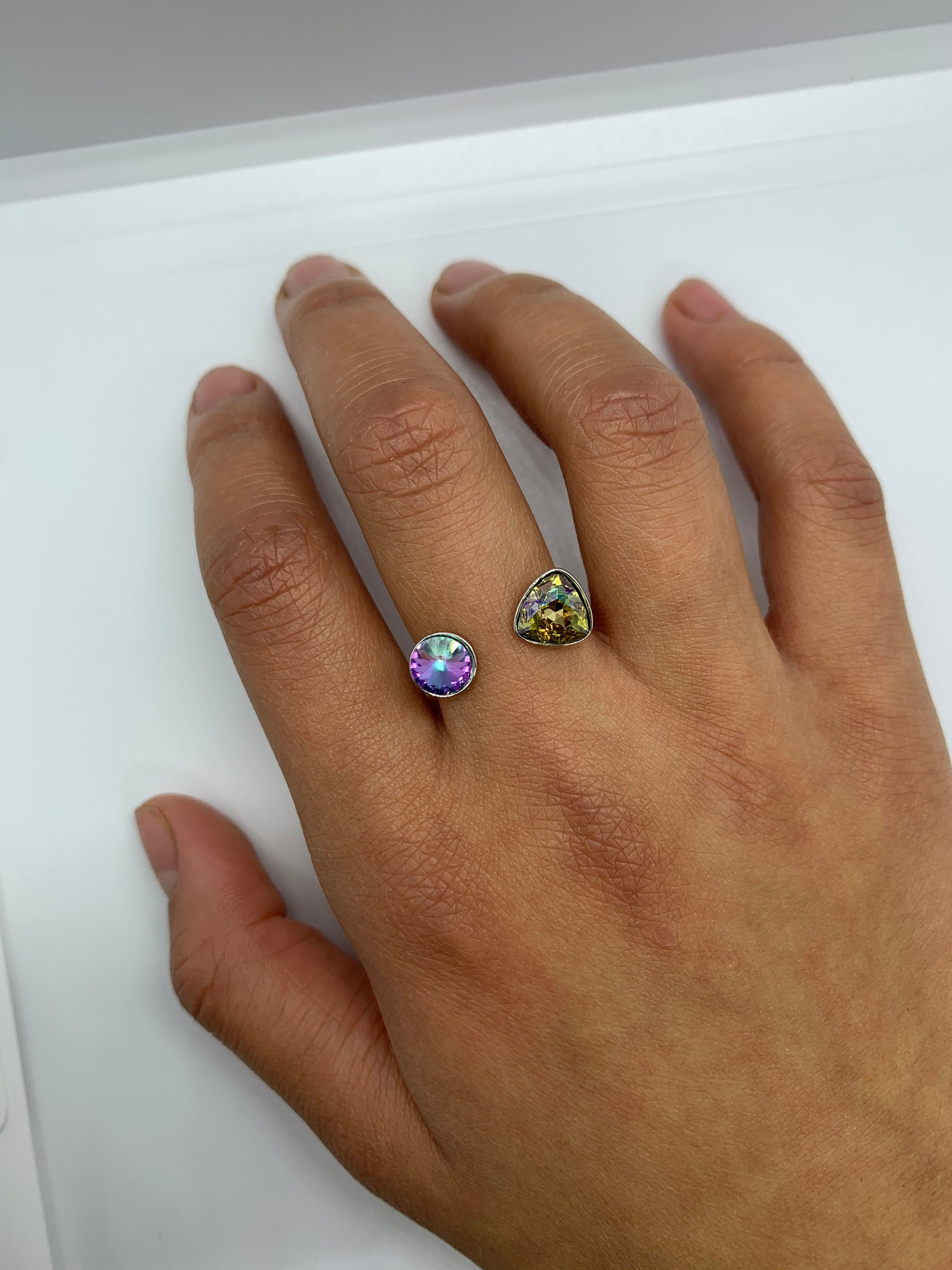 Swarovski Multi Color Multi Crystal Ring Multi Gemstone Slightly