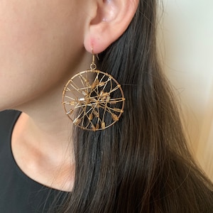 Beaded Gold Hook Earrings, Gold Beaded Hoops, Golden Beads, Unique Sparkly Hook, Summer Hoops, Light, Comfortable Hook Earrings