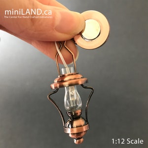 Hanging antique copper oil lamp LED Super bright with On/off switch for dollhouse miniature 1:12 scale